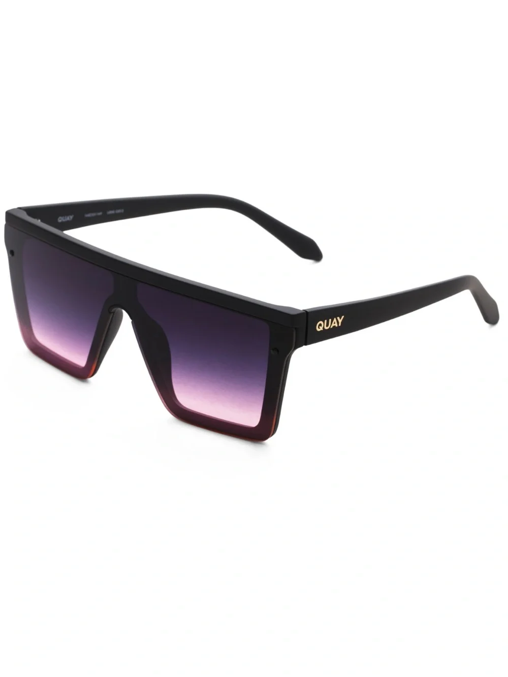 QUAY Hindsight Sunglasses Matte Black Frame Black Pink Fade Lens Shield NEW
